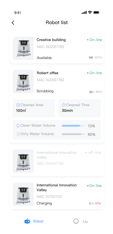 Application PUDU - Liste des robots